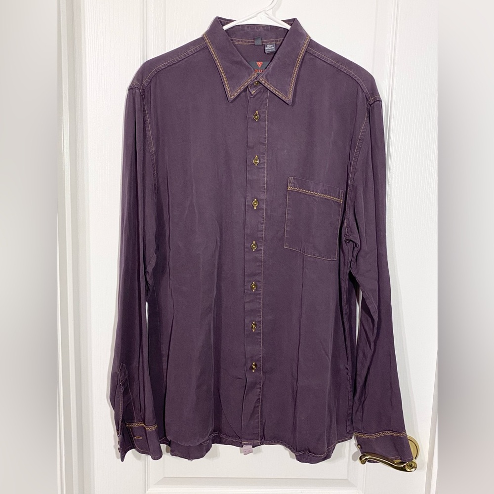 Y2K Haupt Germany Contrast Stitch Button Up Shirt Vintage Plum Gold Men’s Large